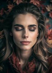 Autumn portrait of a very beautiful happy woman