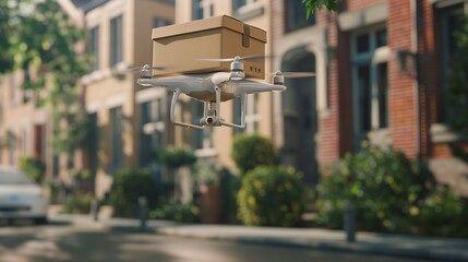 3D illustration of a drone delivering a package