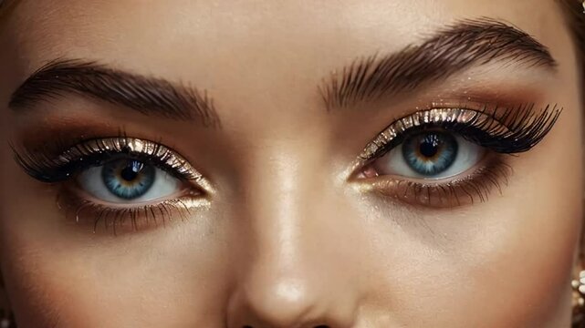 Beautiful female eye with eyelashes and makeup

