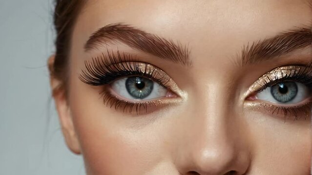 Beautiful female eye with eyelashes and makeup

