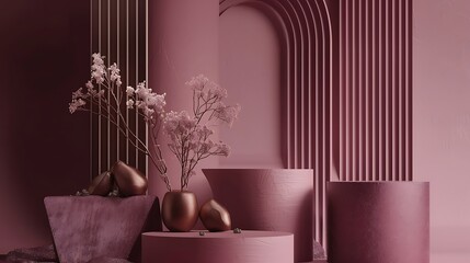 Geometric Elegance in Pink,  Luxury Wall Pain color wallpaper. AI generate image.