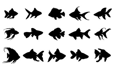 Aquarium fish Silhouette Clipart collection on white background
