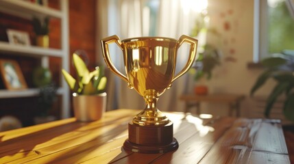 Shiny trophy displayed on table