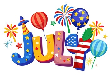 Festive 4th of July clipart featuring American flag, fireworks, and patriotic decorations, Colorful 4th of July clipart with stars, stripes, and fireworks for Independence Day  Generative AI