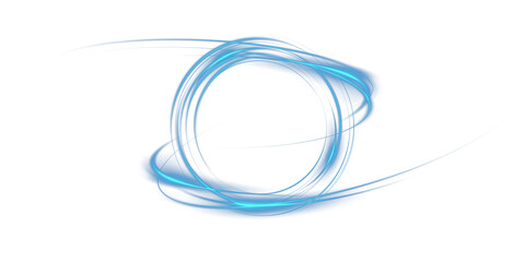 Blue magical fantasy portal. Round light frame, with fine dust particles, futuristic teleporter. Blue neon lights illuminate night scene with sparkles. Lighting effect. PNG.
