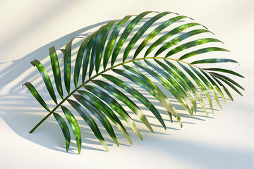 Fototapeta premium Stunning Close Up Image of a Beautiful Tropical Palm Leaf with an Artistic Shadow on a Light Background Ideal for Nature Lovers and Botanical Enthusiasts