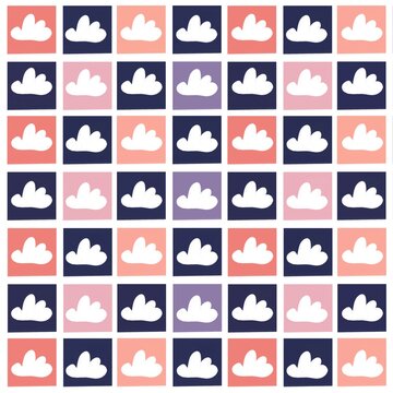 Minimalist grid of pastel clouds on colored backgrounds