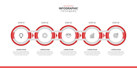 infographic elements template, business concept with 5 steps, workflow layout, icons, diagram, report, web design. Creative, vector, illustration.