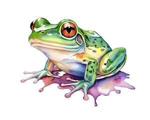Obraz premium Green frog. Watercolor painting. Vector illustration. Isolated background, transparent
