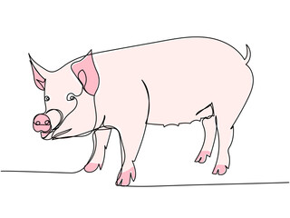 pig, wild boar, livestock, piglet one line color, colored art. Continuous line drawing of farm, nature, agriculture, farm animals, rural life, ranch.