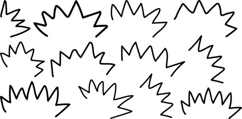 Set of Hand Drawn Abstract Starburst and Explosion Shapes, Line Doodle Emphasis Decoration