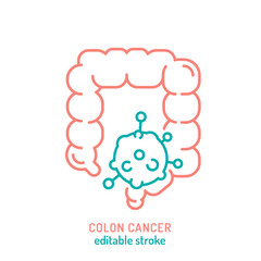 Colon, bowel, rectal cancer linear icon. Outline medical sign.
