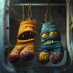 A pair of rival monster socks