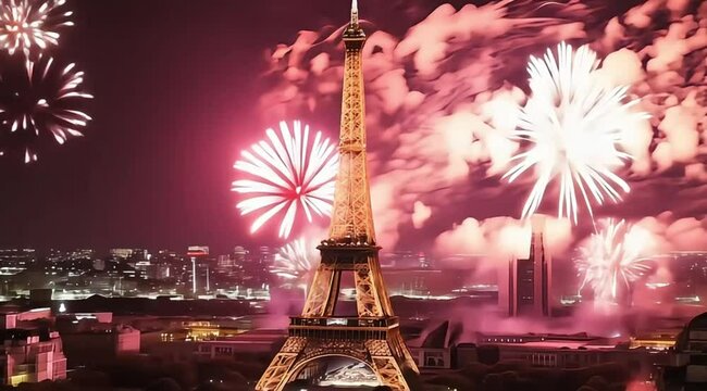 Fireworks historical tower up the night sky