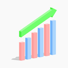 3d business graph with arrow vector Illustration isolated on white background. Business chart with arrow illustration vector. Big set infographic of graph, charts and diagrams.