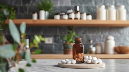 Fototapeta premium Health Supplements on Wooden Tray