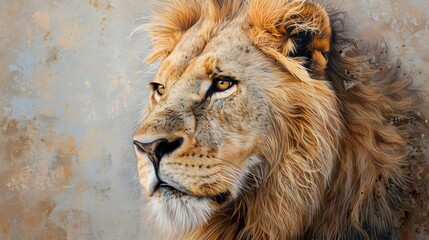 Fototapeta premium Male lion from the Kgalagadi desert facial portrait in fine art. Panthera leo. 