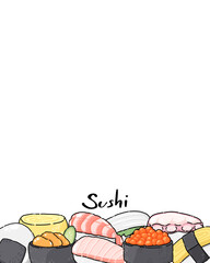 Japanese food illustration, sushi background,