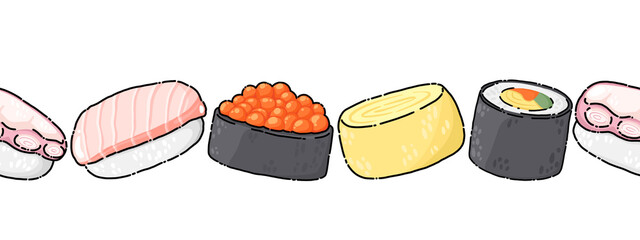 Japanese food illustration. Japanese food Collection Illustration. Japanese food seamless illustration.