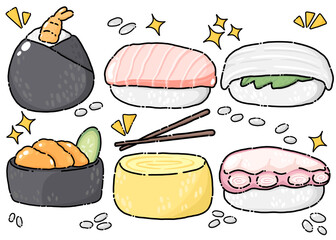 Japanese food illustration. Japanese food Collection Illustration.