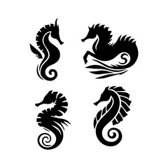 seahorse silhouette set vector, Minimalist seahorse outline 