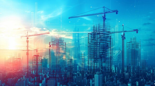 Engineering Architecture Construction Technology: An illustration showcasing the latest construction technology used in engineering and architecture