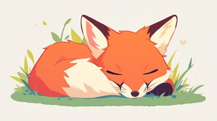 cute character of sleeping fox with harmfull color
