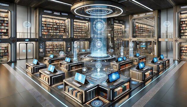 Futuristic Library. Generative AI - Powered by Adobe