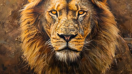 Fototapeta premium Male lion from the Kgalagadi desert facial portrait in fine art. Panthera leo. 