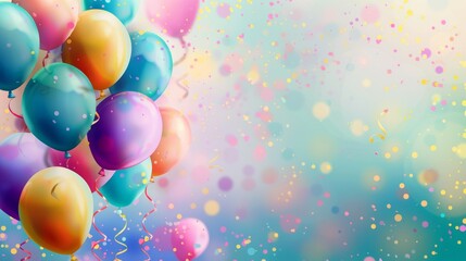 Festive birthday celebration background with vibrant multicolored balloons in bright and cheerful setting
