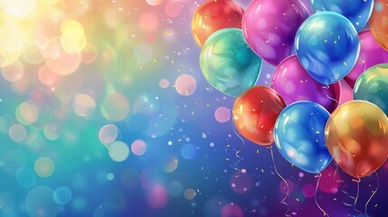Festive birthday celebration background with vibrant multicolored balloons in bright and cheerful setting
