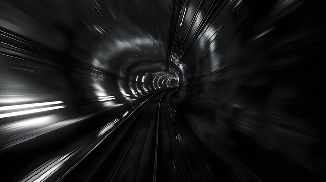 Speeding motion blurred in tunnel. powerful of abtract light trails. 3d rendering