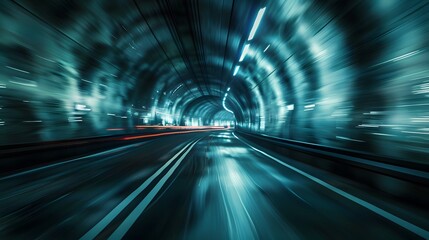 Speeding motion blurred in tunnel. powerful of abtract light trails. 3d rendering
