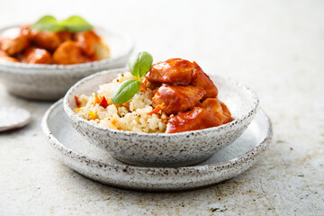 Rice bowl with spicy chicken
