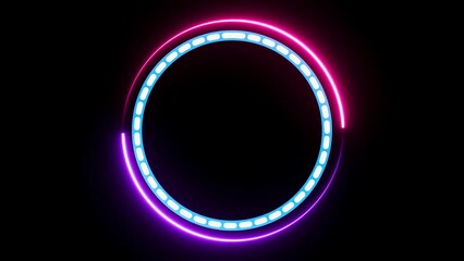 Abstract pink purple on neon light trails on circle animation, sound beat ripples, music spectrum , digital audio studio ,looping animation colourful light background.