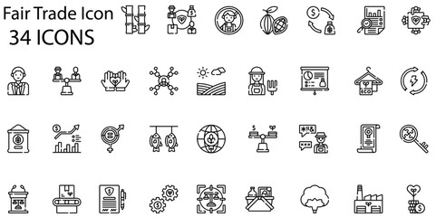 Set of fair trade icons. Gradient style icon bundle. Vector Illustration