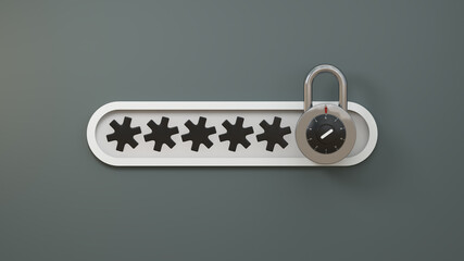 Password protection padlock locked symbol on grey background. Security concept. 3D illustration render.
