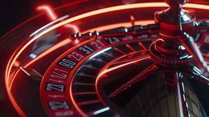 Closeup of a Casino Roulette Wheel With Red and Black Numbers