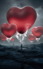 Fototapeta premium big red hearts in the sky