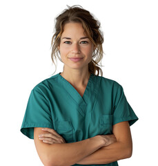 female nurse crossed arms on isolated transparent background