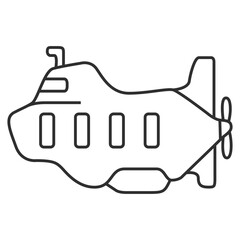 Underwater boat.Submarine undersea.Submarine under water.Outline vector illustration.Isolated on white background.