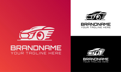 Sleek Automotive Logo with Speeding Car Graphic