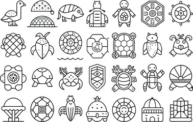 turtle icon set. editable stroke outline icons set. vector illustration.
