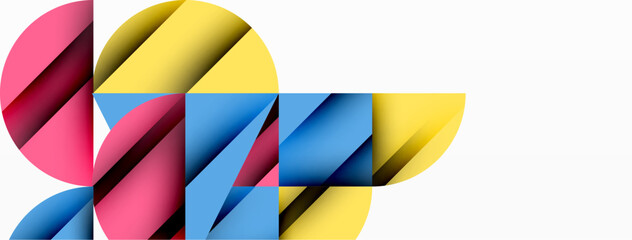 Circle, square and flower petal geometric background. Round shapes composition for wallpaper, banner, background or landing