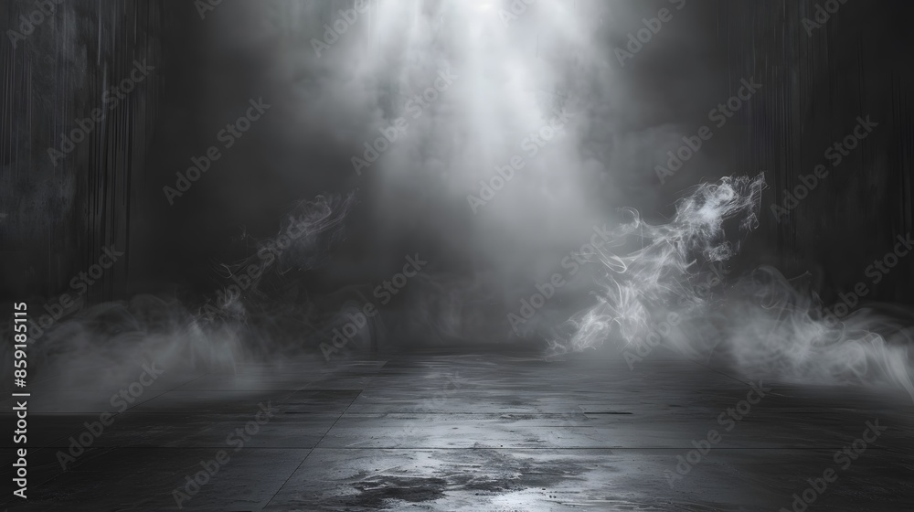 Wall mural Abstract technology background, Empty dark cement floor, studio room with smoke floating up the interior texture, wall background, spotlights, laser light, digital future technology concept. - Wall murals