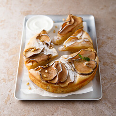 Homemade pear cake with pine nuts