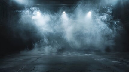 Abstract technology background, Empty dark cement floor, studio room with smoke floating up the interior texture, wall background, spotlights, laser light, digital future technology concept.