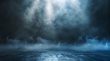 Fototapeta premium Abstract technology background, Empty dark cement floor, studio room with smoke floating up the interior texture, wall background, spotlights, laser light, digital future technology concept.