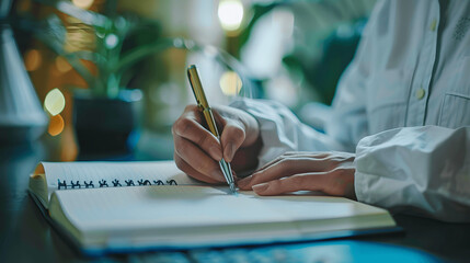 Person writing in health journal, tracking symptoms and progress