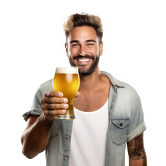 Fototapeta premium man hold beer isolated on white